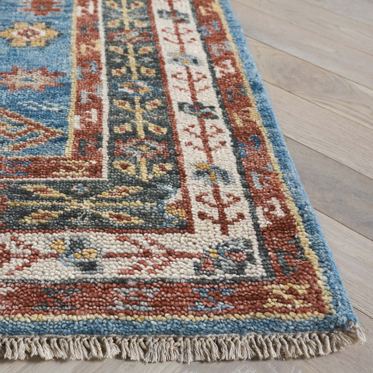 Hand-Knotted Samarkand Blue & Green Wool 6' x 9' Area Rug