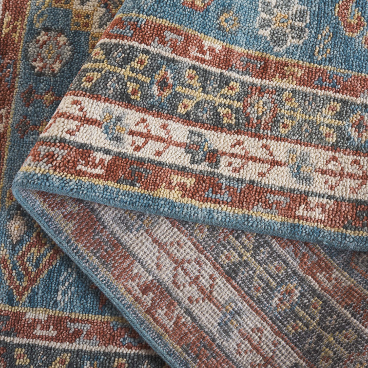 Hand-Knotted Samarkand Blue & Green Wool 6' x 9' Area Rug