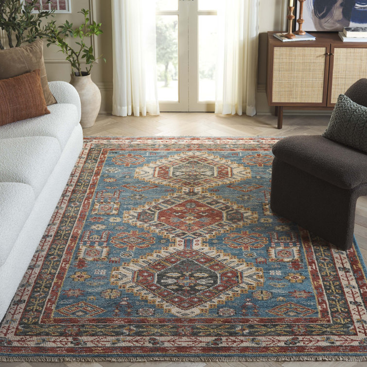 Hand-Knotted Samarkand Blue & Green Wool 6' x 9' Area Rug