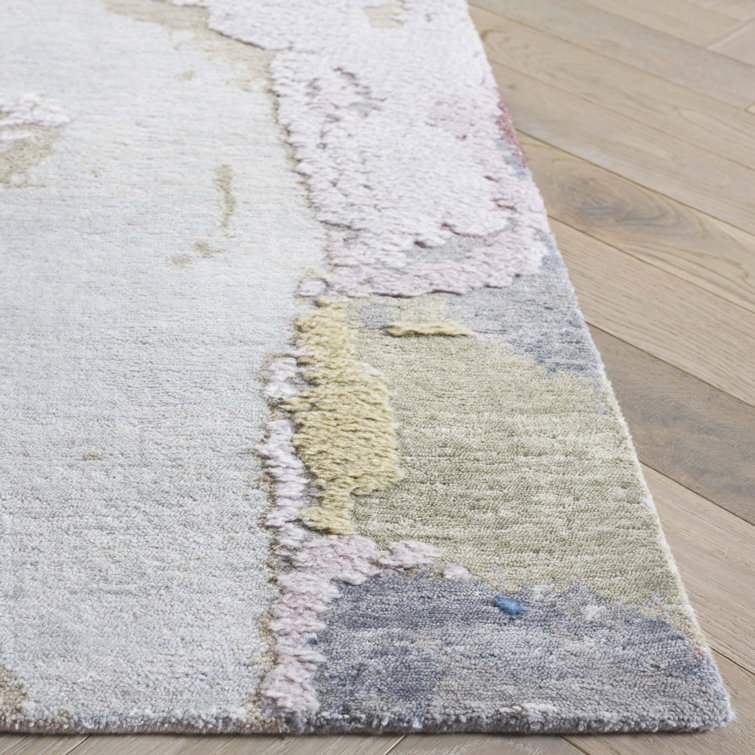 Handmade Blue and Blush Wool Abstract 6' x 9' Area Rug