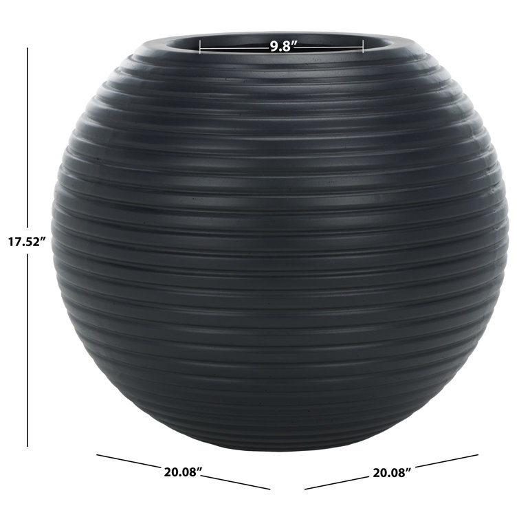 Black Ribbed Ficonstone and Cement Sphere Planter Pot