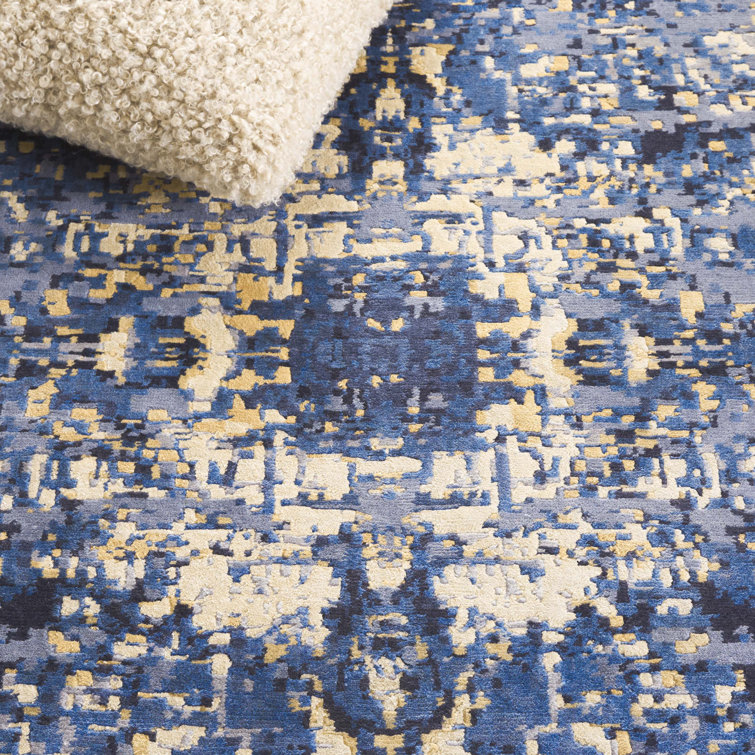 Twilight Blue Hand-Knotted Wool Silk 6' x 9' Rug