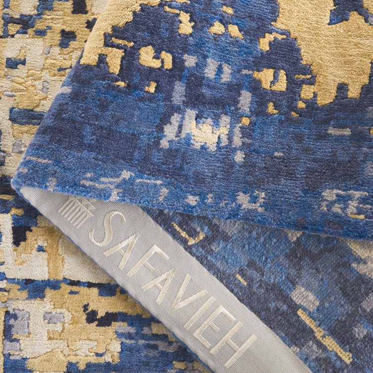 Twilight Blue Hand-Knotted Wool Silk 6' x 9' Rug