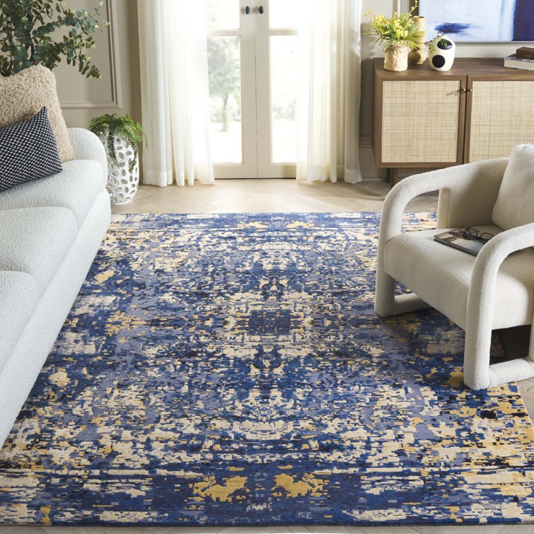 Twilight Blue Hand-Knotted Wool Silk 6' x 9' Rug