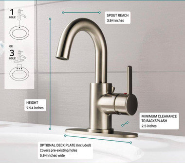 Brushed Nickel Single Handle Bathroom Faucet with Brass Body