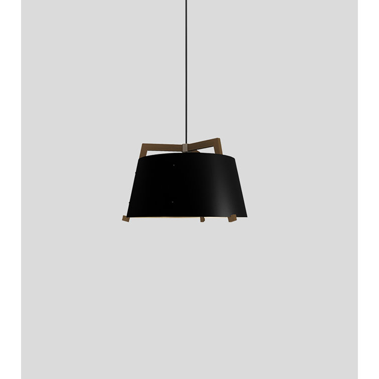 Licht 24" LED Drum Pendant in Dark Stained Walnut with Rose Gold