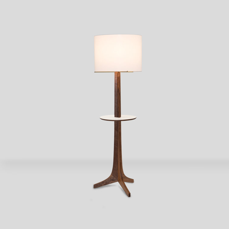 Nauta White Linen Shade Tripod Floor Lamp in Brushed Brass