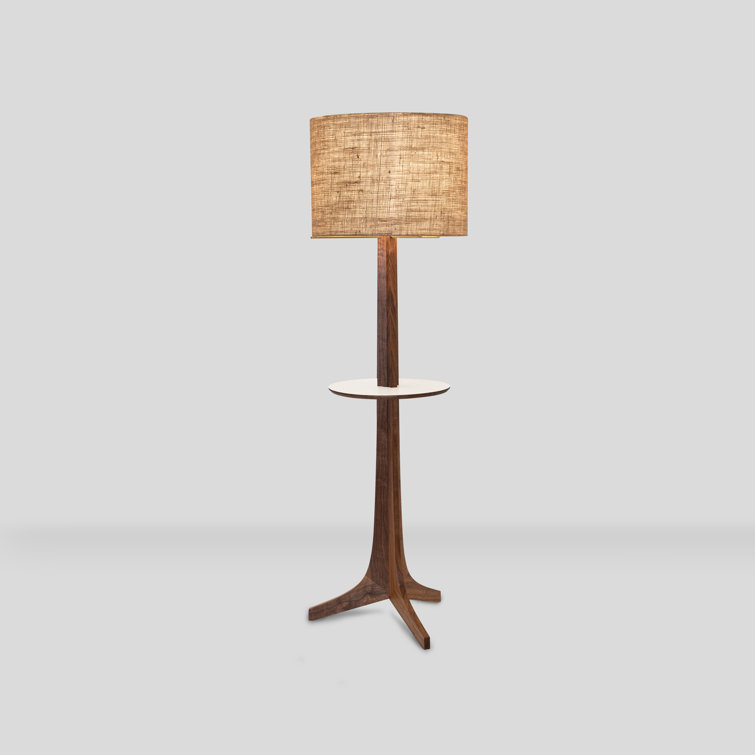 Modern Tripod LED Floor Lamp in White with Walnut Wood Base