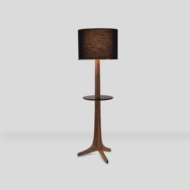 Nauta 59" Brushed Brass & Walnut Tripod Floor Lamp with Black Amaretto Shade