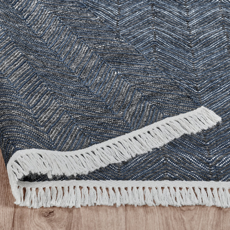 Navy Herringbone Handwoven Reversible Medium Rug