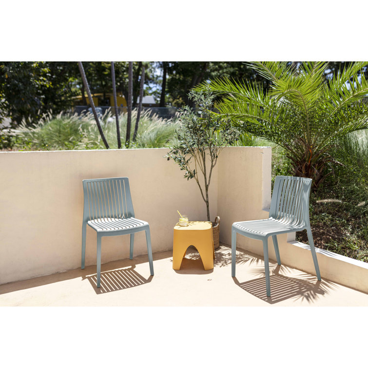 Baby Blue Resin Stackable Armless Patio Dining Chairs