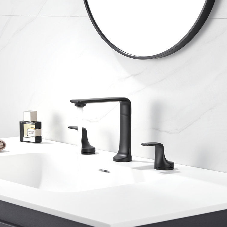Matte Black Widespread 2-Handle Bathroom Faucet with Metal Push Pop-Up Drain
