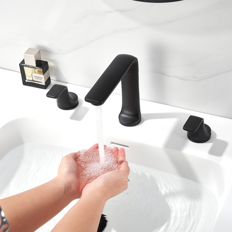Matte Black Widespread 2-Handle Bathroom Faucet with Metal Push Pop-Up Drain