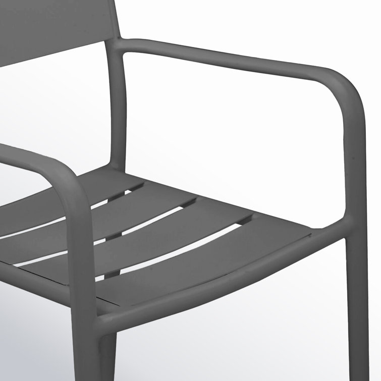 Gray Powder-Coated Aluminum Stacking Dining Chairs, Set of 6