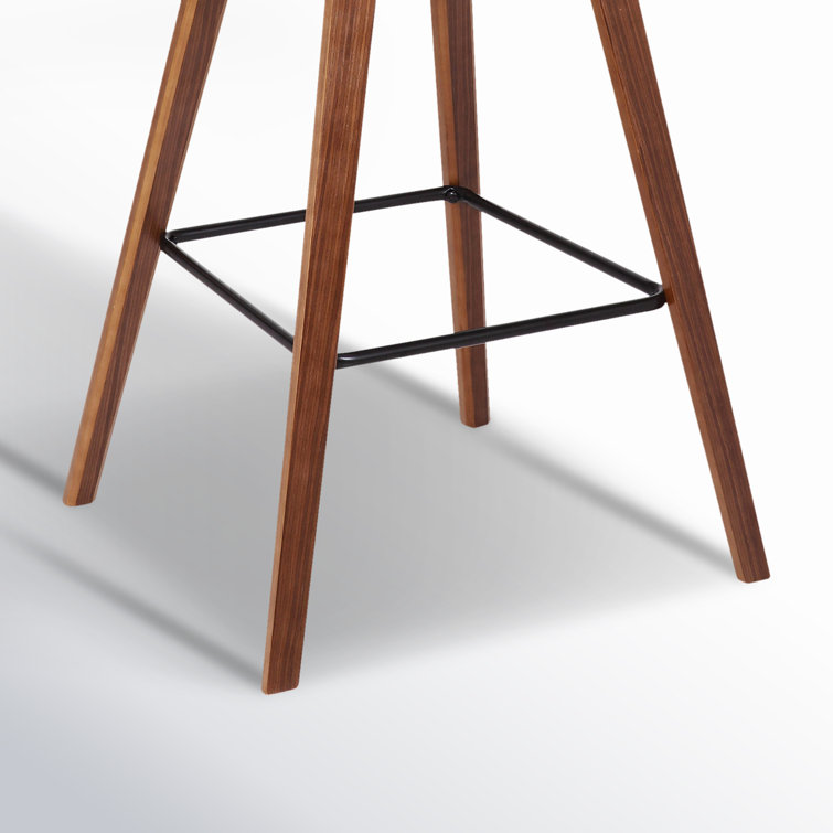 Contemporary Cream Faux Leather & Walnut Wood Counter Stool