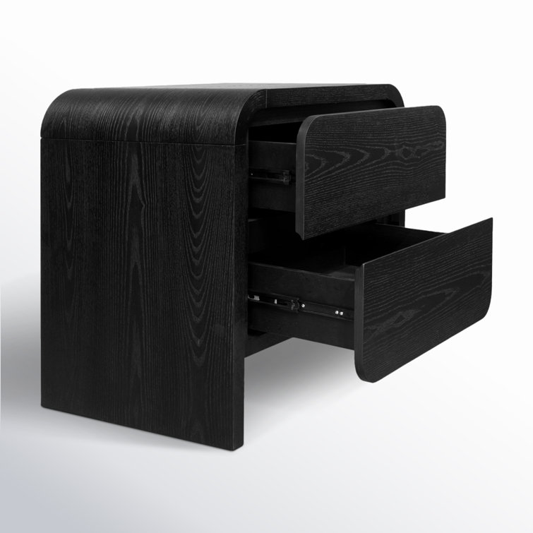 Elora Modern Farmhouse Jet Black Ash 2-Drawer Nightstand