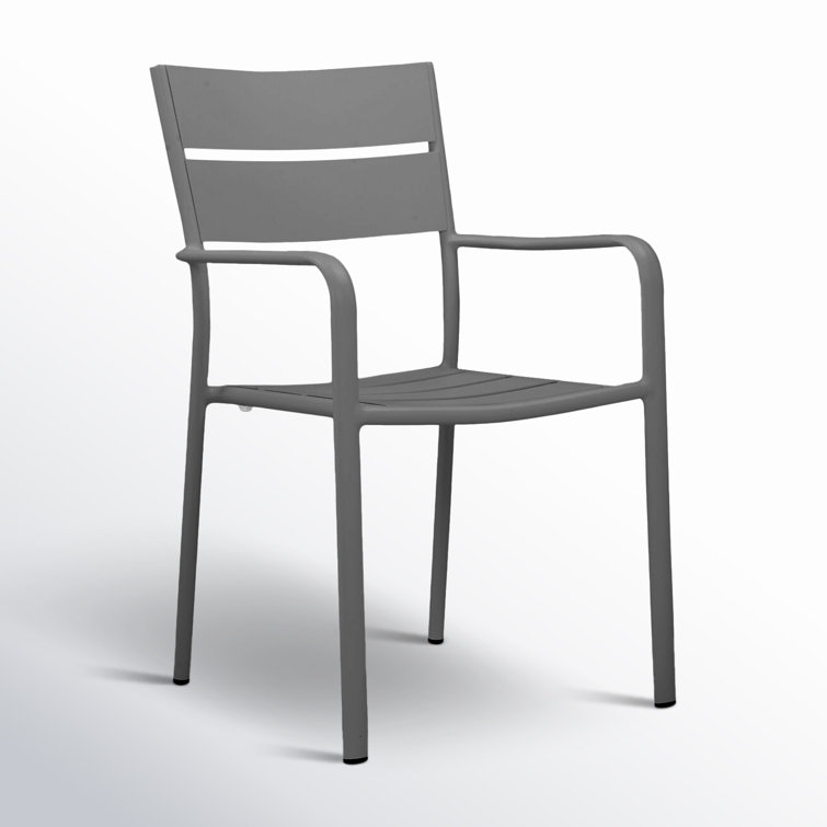 Gray Powder-Coated Aluminum Stacking Dining Chairs, Set of 6