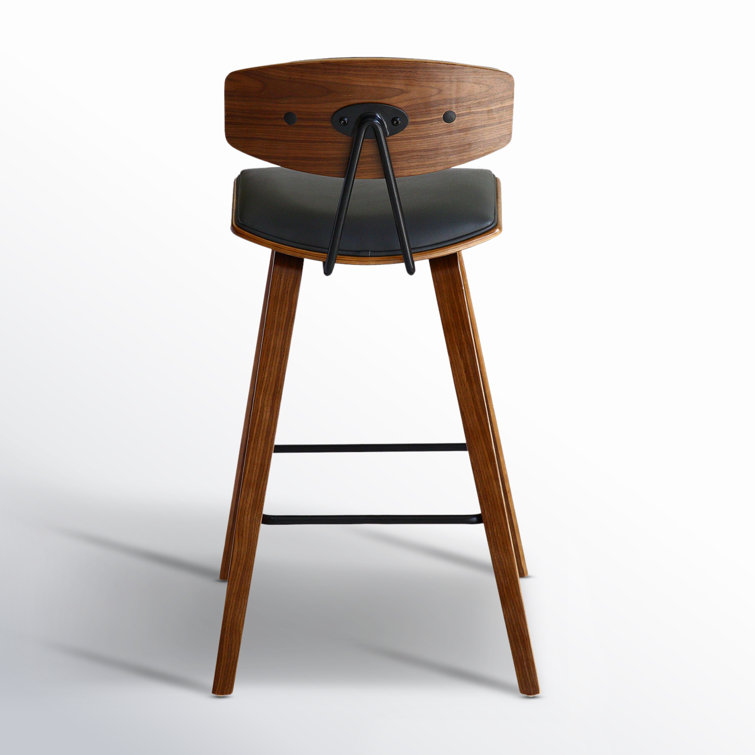 Fox 26'' Gray Faux Leather and Walnut Wood Counter Stool