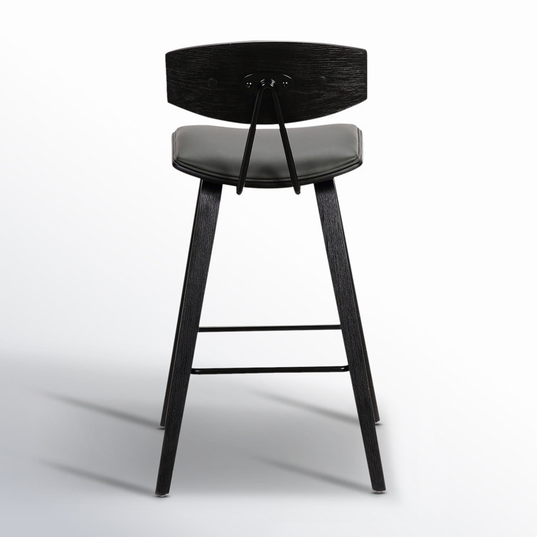 Gray Faux Leather & Black Brushed Wood Contemporary Counter Stool