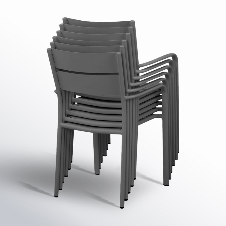 Gray Powder-Coated Aluminum Stacking Dining Chairs, Set of 6