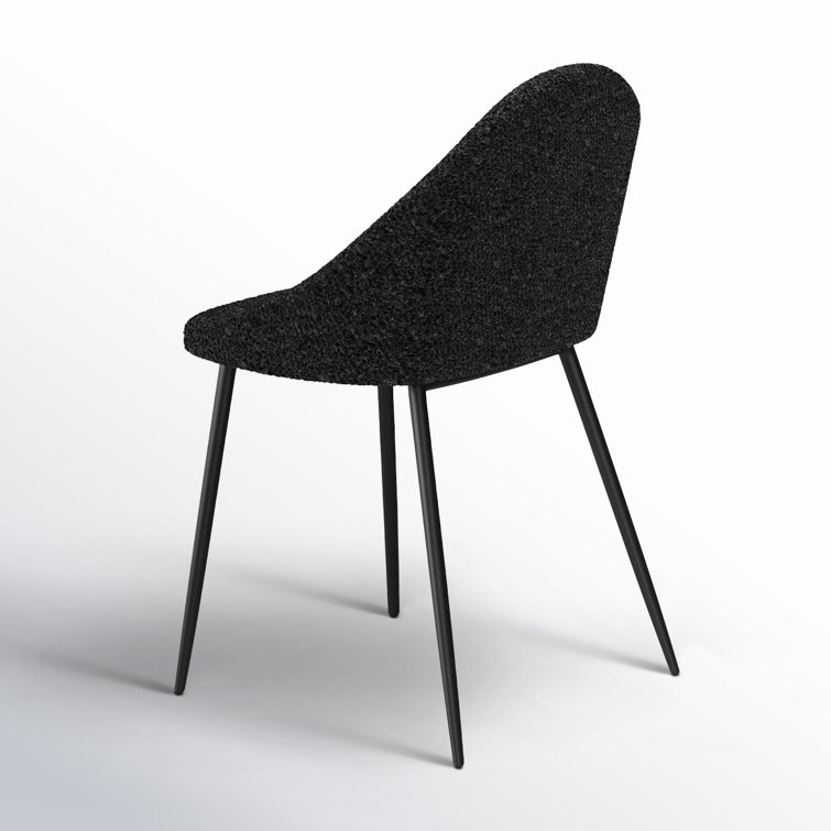 Black Boucle Upholstered Dining Chairs with Metal Legs, Set of 2