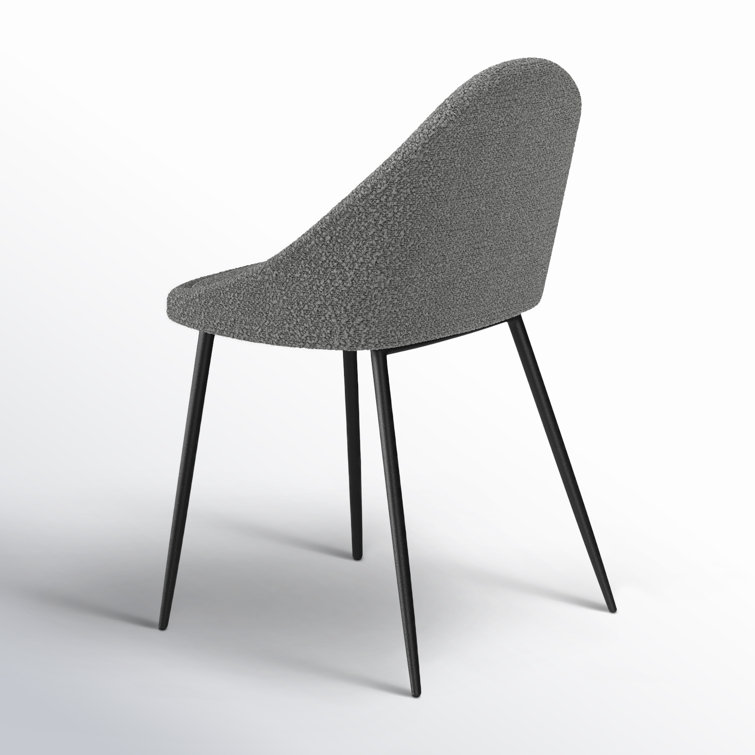 Gray Bouclé Upholstered Dining Chairs with Metal Legs, Set of 2
