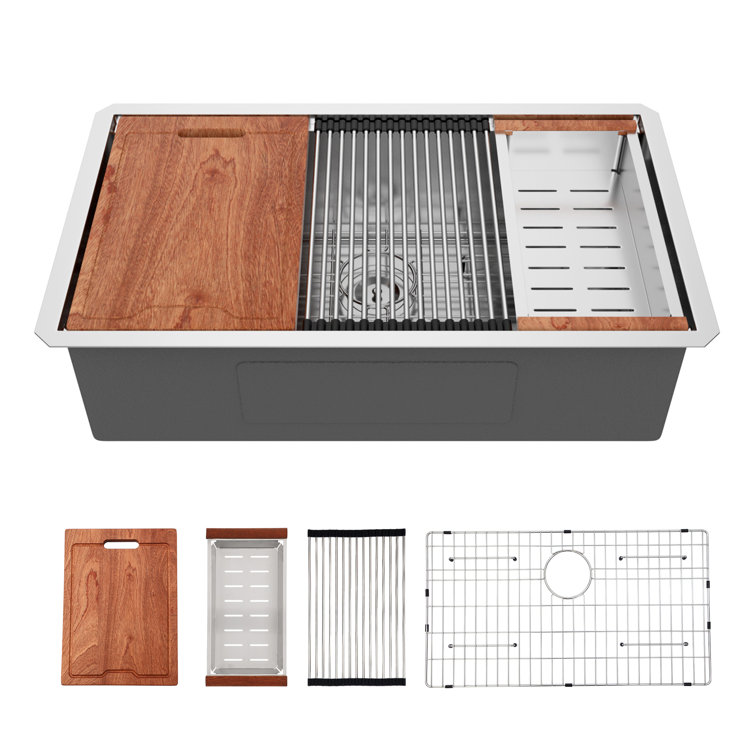 33" Brushed Stainless Steel Undermount Workstation Kitchen Sink with Accessories