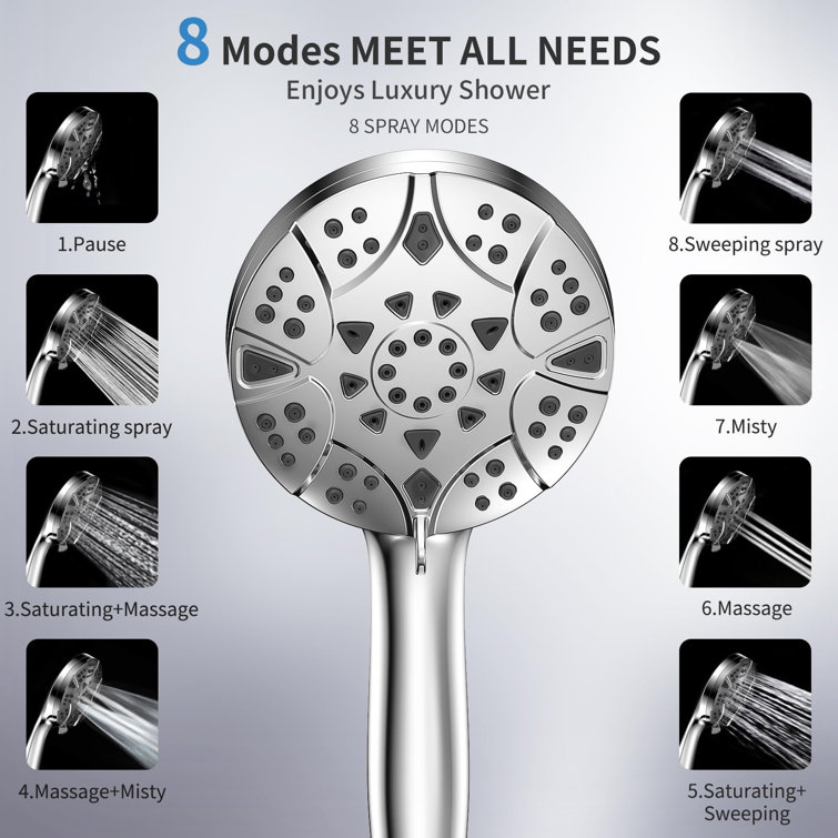 High Pressure 8-Mode Stainless Steel Handheld Shower Head with Adjustable Bracket
