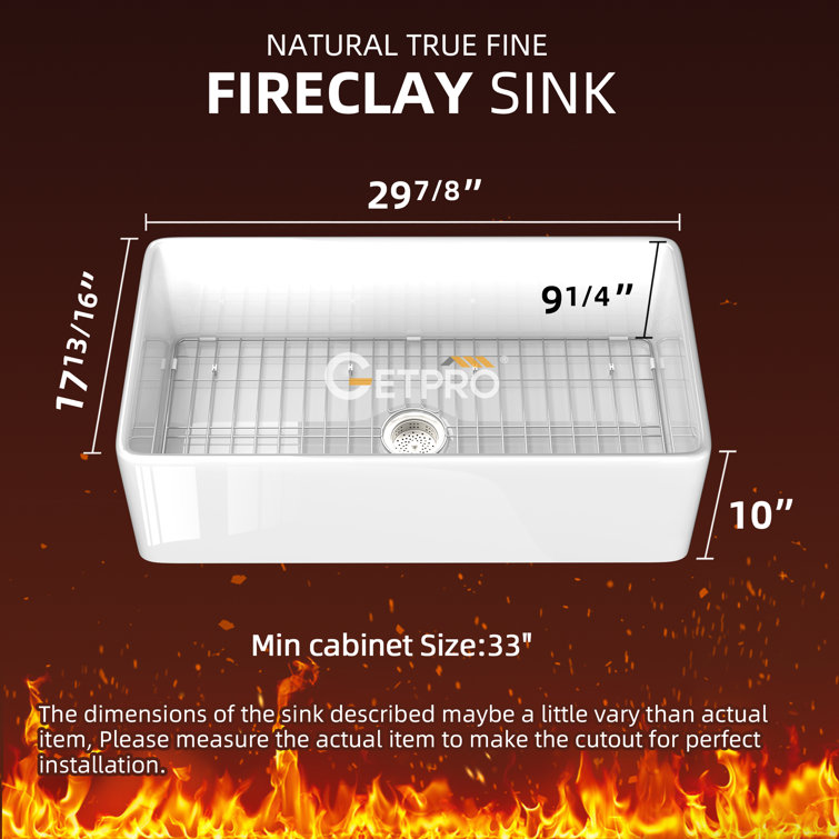 White Fireclay Single Bowl Farmhouse Kitchen Sink with Grid