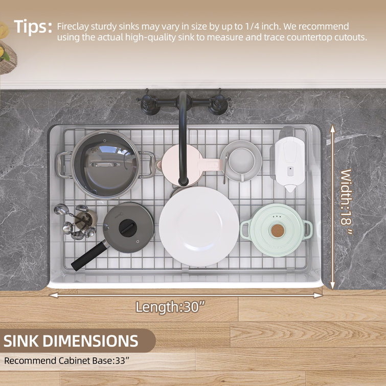 White Fireclay Single Bowl Farmhouse Kitchen Sink with Grid