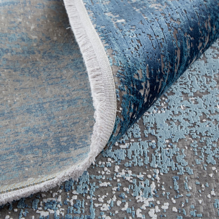 Lindstra Abstract Blue and Gray Handmade Viscose Rug