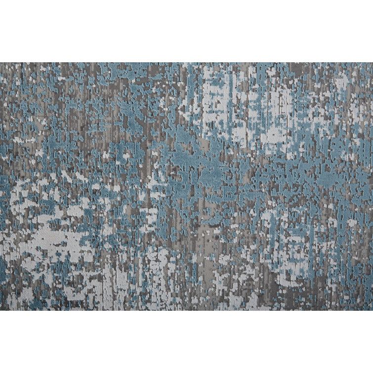 Lindstra Abstract Blue and Gray Handmade Viscose Rug