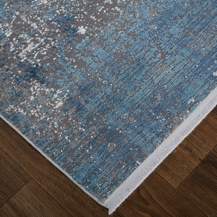 Lindstra Abstract Blue and Gray Handmade Viscose Rug