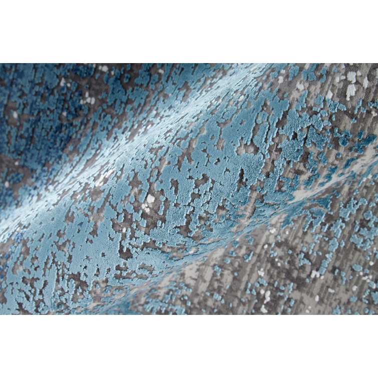 Lindstra Abstract Blue and Gray Handmade Viscose Rug