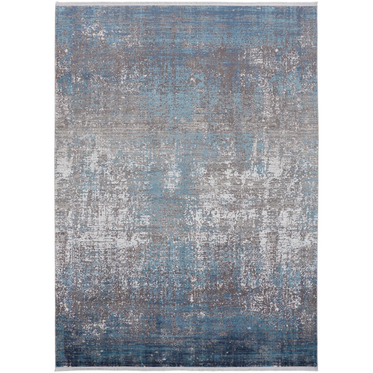 Lindstra Abstract Blue and Gray Handmade Viscose Rug