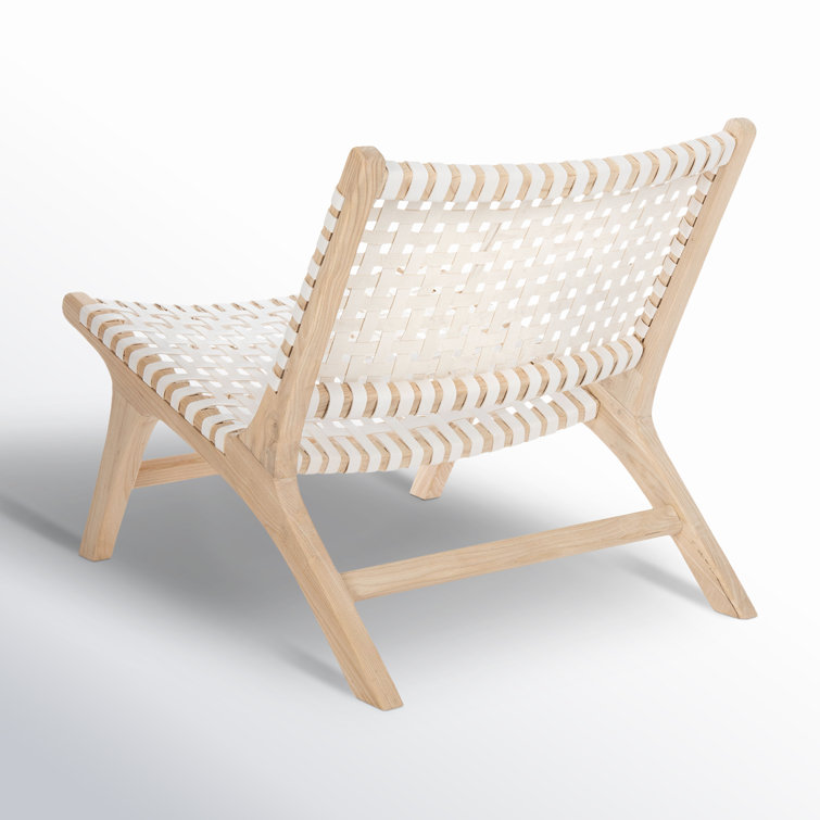 Luna 25" White Leather and Natural Wood Handcrafted Side Chair