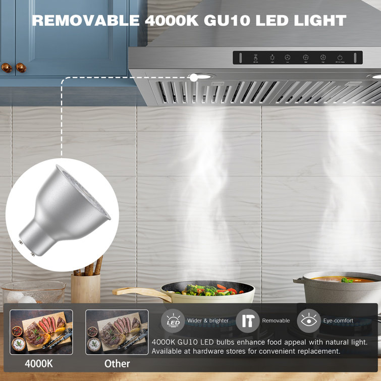 36'' Stainless Steel Convertible Wall Mount Range Hood with Charcoal Filter