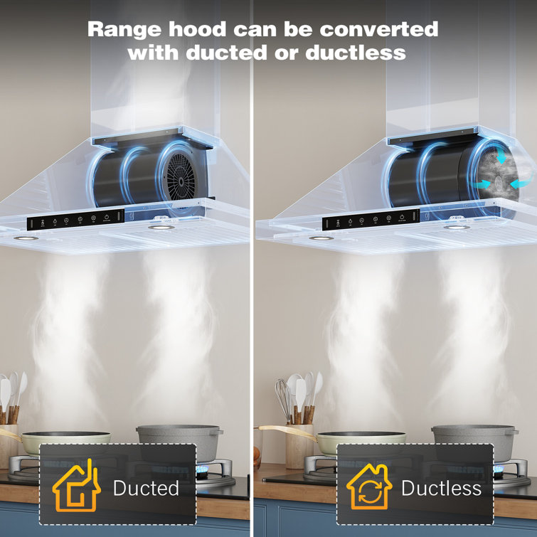 36'' Stainless Steel Convertible Wall Mount Range Hood with Charcoal Filter