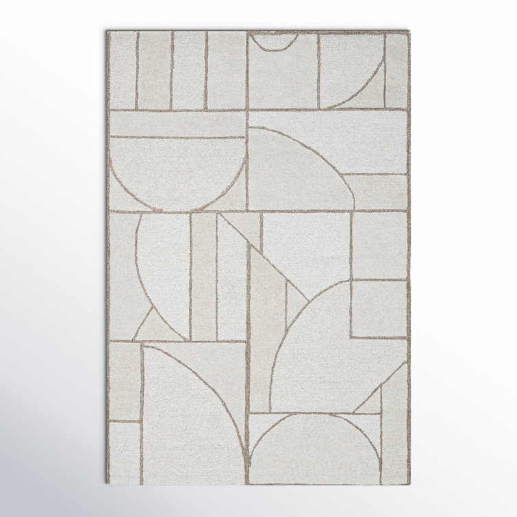 Handmade Tufted Wool Rug in Neutral Geometric Pattern, 6' x 9'