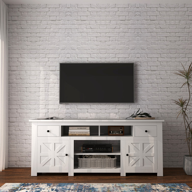 White Farmhouse TV Stand with Built-in Power Socket for 80'' Screens