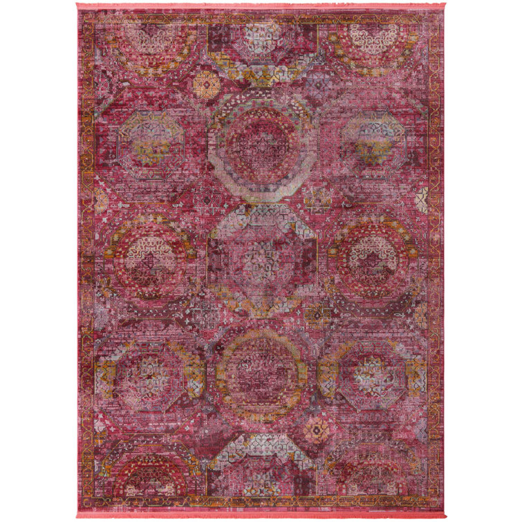 Red and Pink Oriental Synthetic 9' x 12' Rug