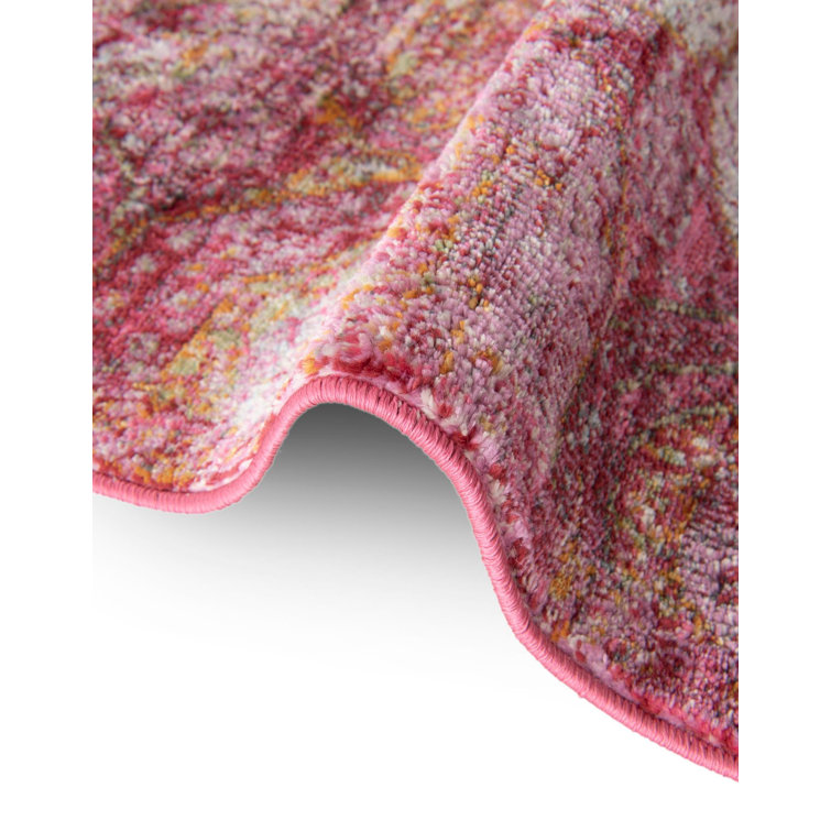 Pink Geometric Stain-Resistant Synthetic Area Rug
