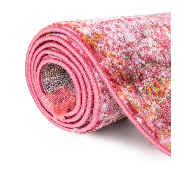 Pink Geometric Stain-Resistant Synthetic Area Rug
