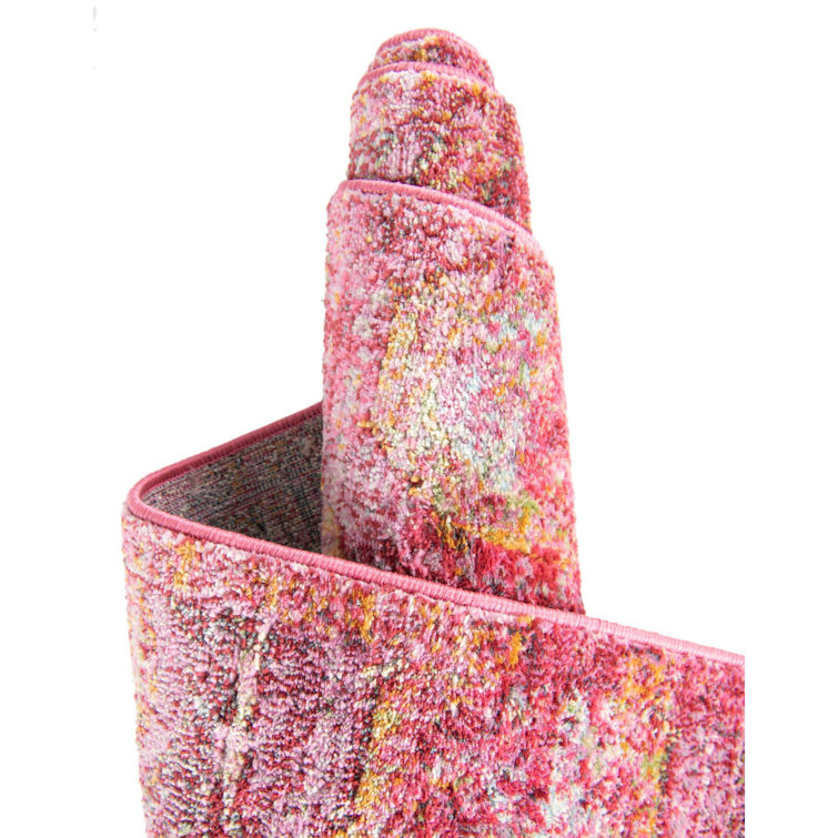 Pink Geometric Stain-Resistant Synthetic Area Rug