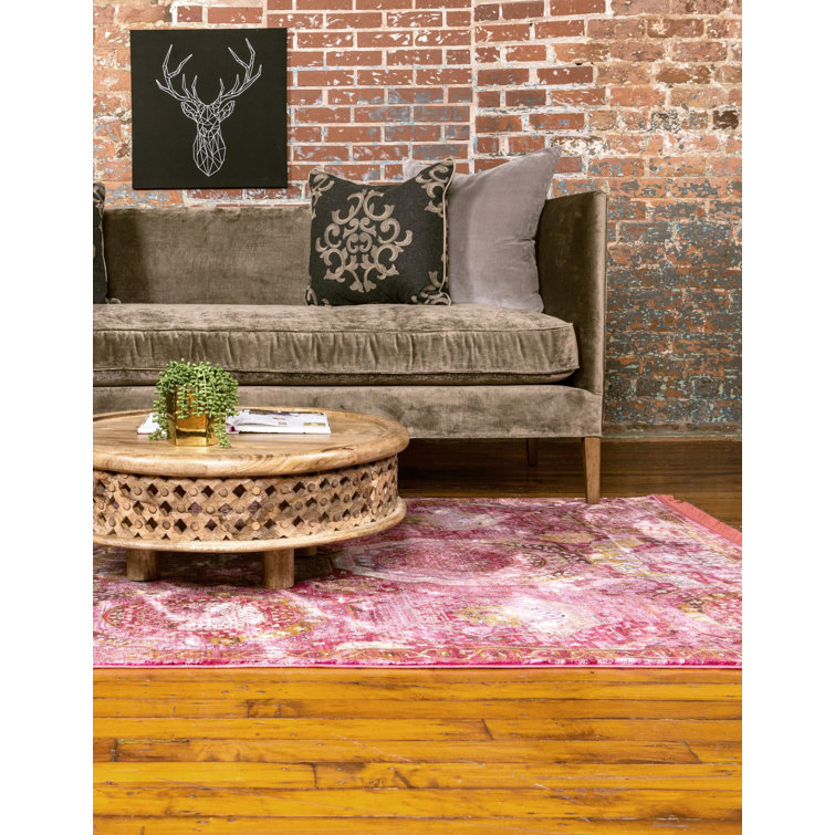 Pink Geometric Stain-Resistant Synthetic Area Rug