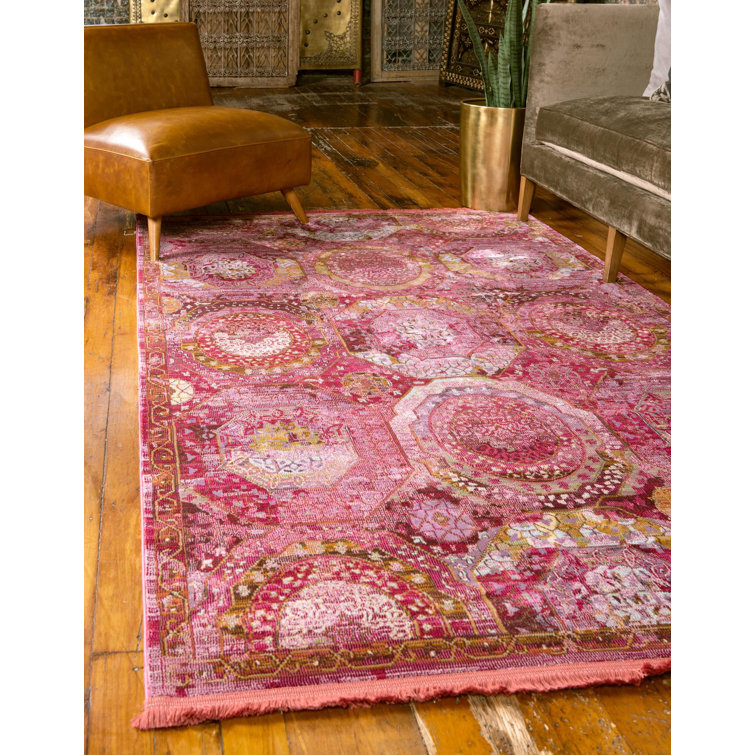 Pink Geometric Stain-Resistant Synthetic Area Rug