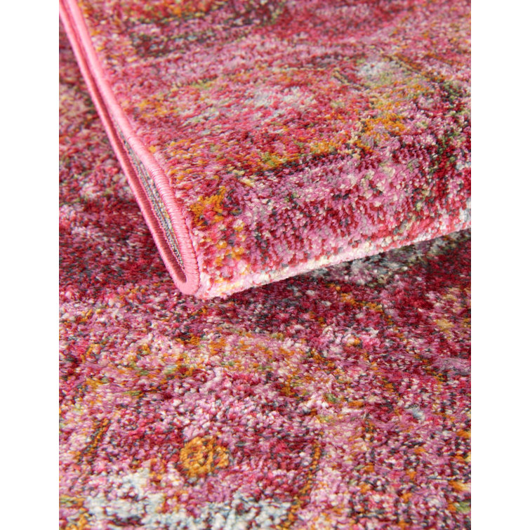 Pink Geometric Stain-Resistant Synthetic Area Rug