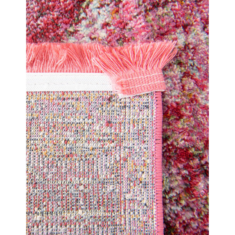 Pink Geometric Stain-Resistant Synthetic Area Rug