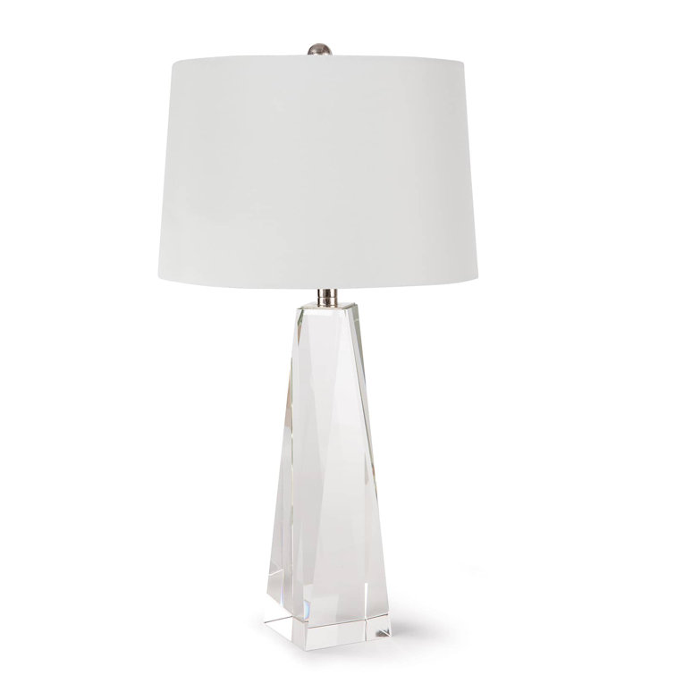 Angelica Clear Crystal Table Lamp with White Linen Shade