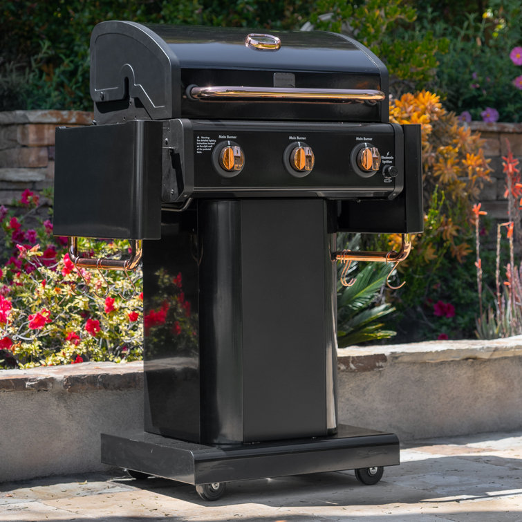 Kenmore Black and Copper 3-Burner Propane Gas Grill with Foldable Side Tables